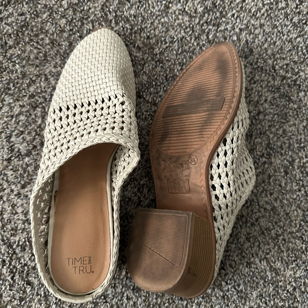 Time and Tru Cream Perforated Mules